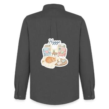 Gemütliche Hygge-Katze in Aquarell - Männer Oxford Hemd von Stanley/Stella - Anthrazit - Hinten - AI Model Male 185 dark (185cm)