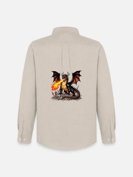 Dragon noir debout sur les squelettes de casse-cou - Chemise Oxford homme Stanley/Stella - beige