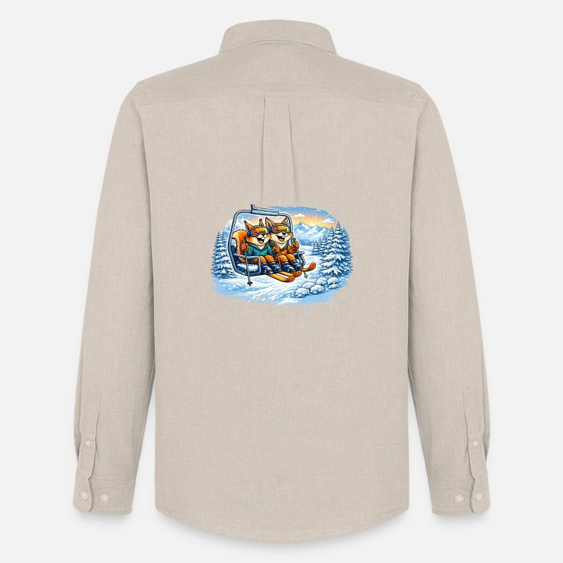 Eichhörnchen & Fuchs im Skilift – Winterspaß - Männer Oxford Hemd von Stanley/Stella - Beige