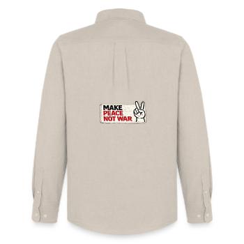 War No More – Sticker Peace & Humanity  - Chemise Oxford homme Stanley/Stella - beige - Dos - AI Model Male 185 dark (185cm)