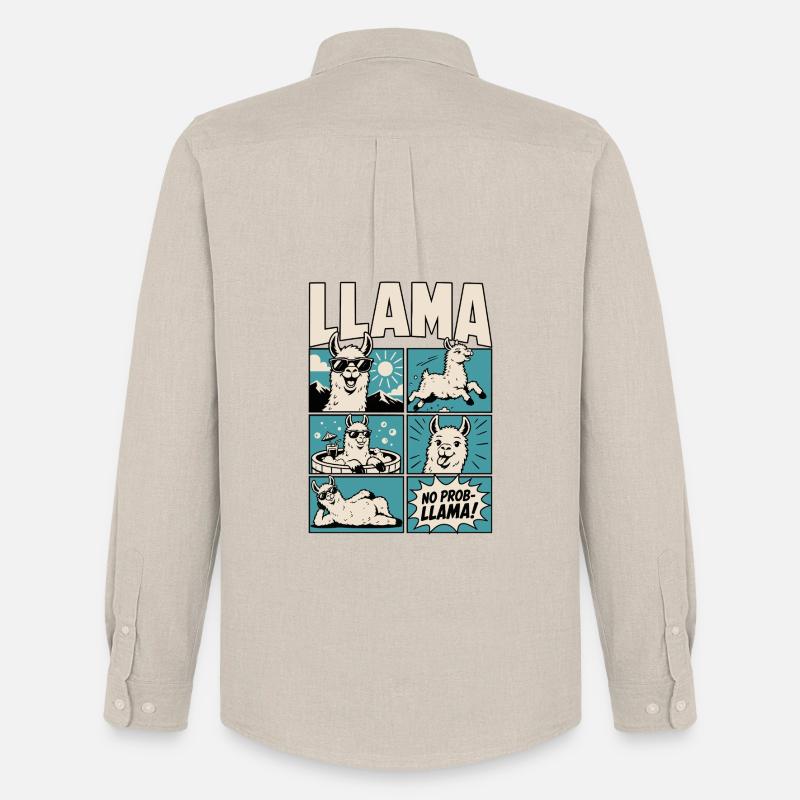 Chill Llama Comic Design - Männer Oxford Hemd von Stanley/Stella - Beige