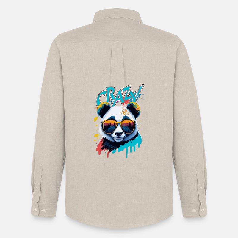 Neon-Panda mit Sonnenbrille Splash-Art - Männer Oxford Hemd von Stanley/Stella - Beige