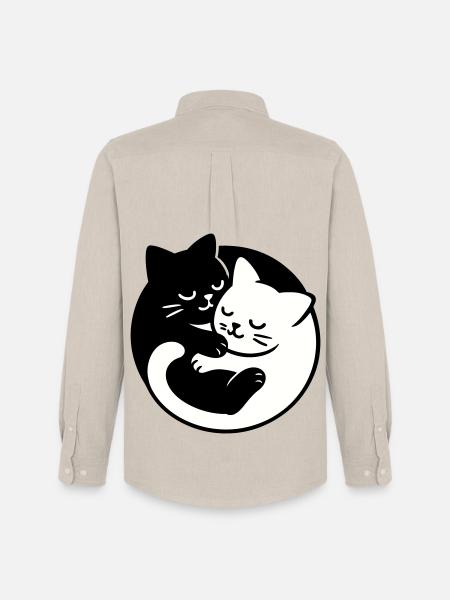Chats Yin-Yang - Chemise Oxford homme Stanley/Stella - beige
