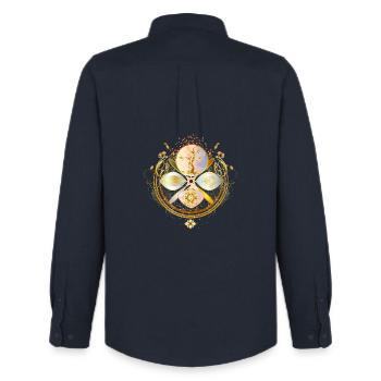 magical amulet, golden tree of life symbol - Men's Oxford Shirt by Stanley/Stella - navy - Back - AI Model Male 185 dark (185cm)