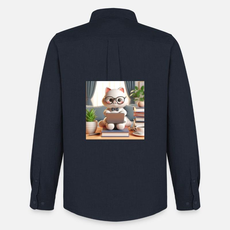 3D-Computer-Katze - Männer Oxford Hemd von Stanley/Stella - Navy