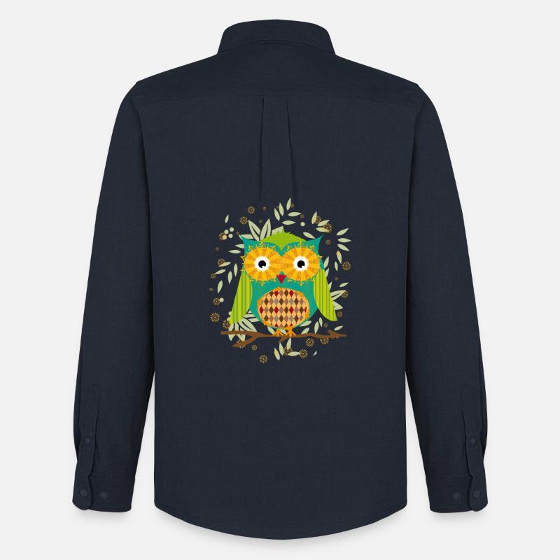 kunstvoll gestaltete Eule mit Patchwork-Muster - Männer Oxford Hemd von Stanley/Stella - Navy