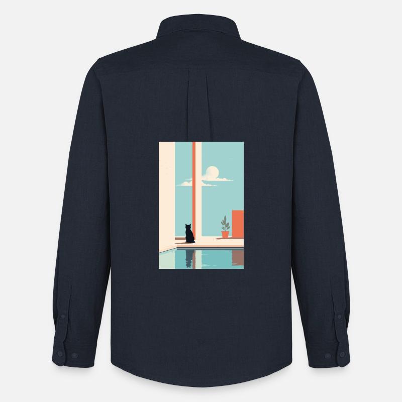 cat by the pool - Männer Oxford Hemd von Stanley/Stella - Navy