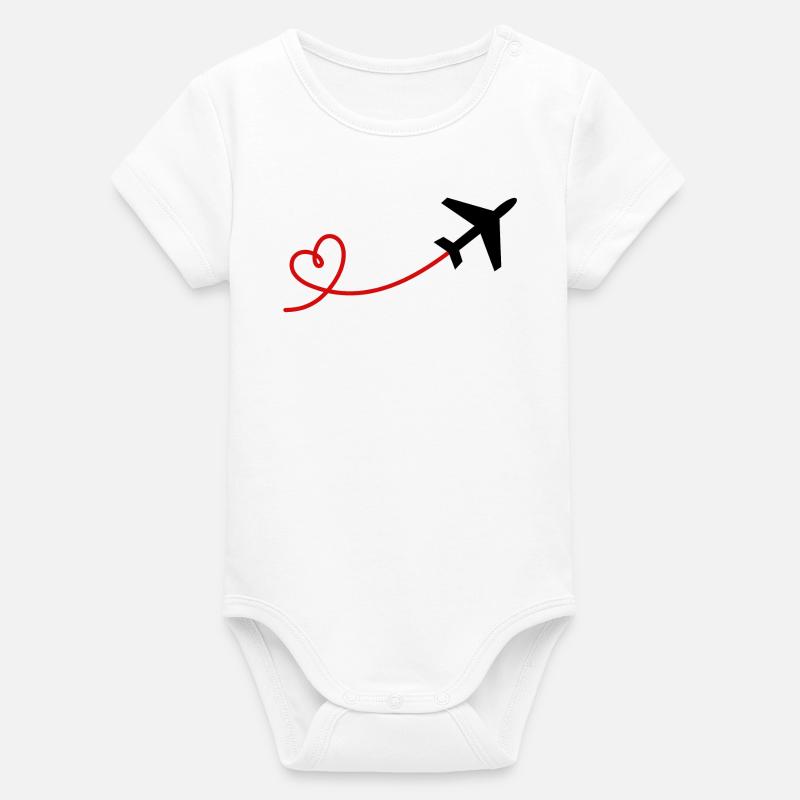 Aviateur d'avion avec coeur en rouge noir - Body bébé manches courtes bio Stanley/Stella - blanc