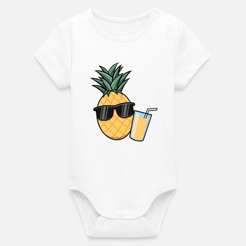 Lunettes de soleil d'été ananas - Body bébé manches courtes bio Stanley/Stella - blanc