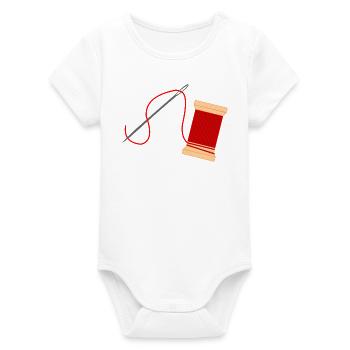 Needle and thread logo embroidery - Organic Short Sleeve Baby Bodysuit by Stanley/Stella - white - Front