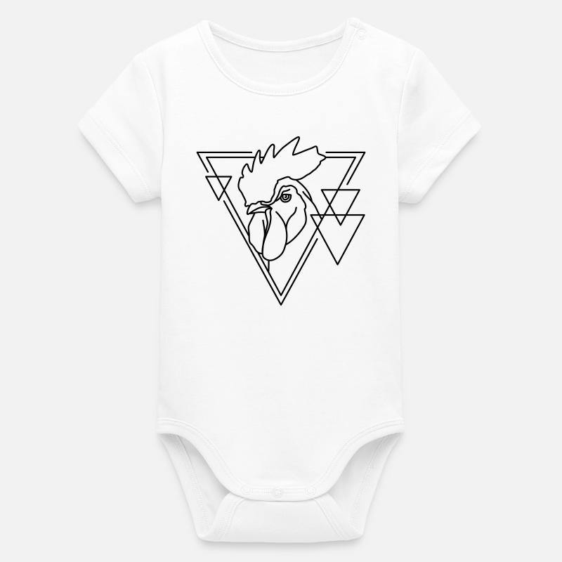 Coq en forme géométrique - Conception d’art au trait - Body bébé manches courtes bio Stanley/Stella - blanc