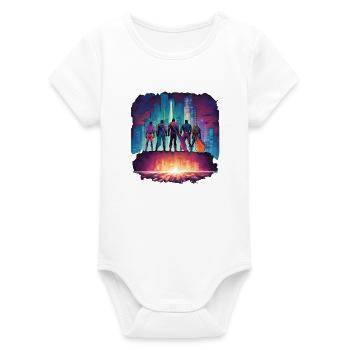 Superheroes - Organic Short Sleeve Baby Bodysuit by Stanley/Stella - white - Front