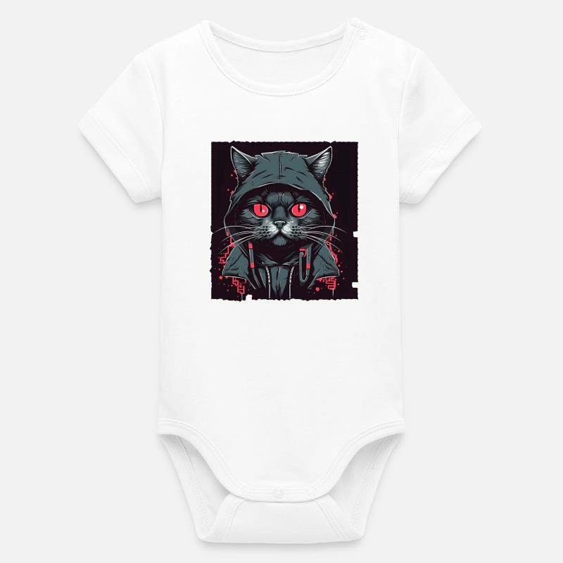Chat hacker - Body bébé manches courtes bio Stanley/Stella - blanc