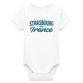 Strasbourg France Vintage Police - Body bébé manches courtes bio Stanley/Stella - blanc - Devant