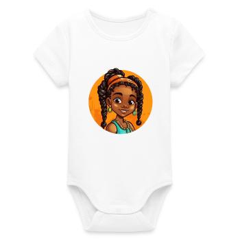 Elegant Afro-Heroine Illustration - Organic Short Sleeve Baby Bodysuit by Stanley/Stella - white - Front