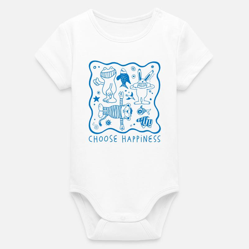 Janosch Choisis Le Bonheur Design Bleu - Body bébé manches courtes bio Stanley/Stella - blanc