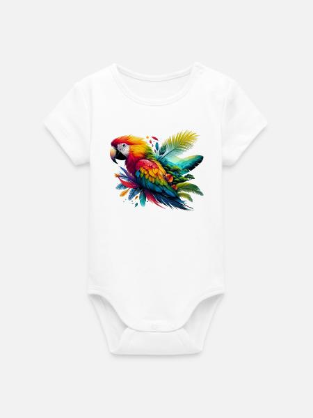 Papagei - Organic Kurzarm-Babybody von Stanley/Stella - Weiß