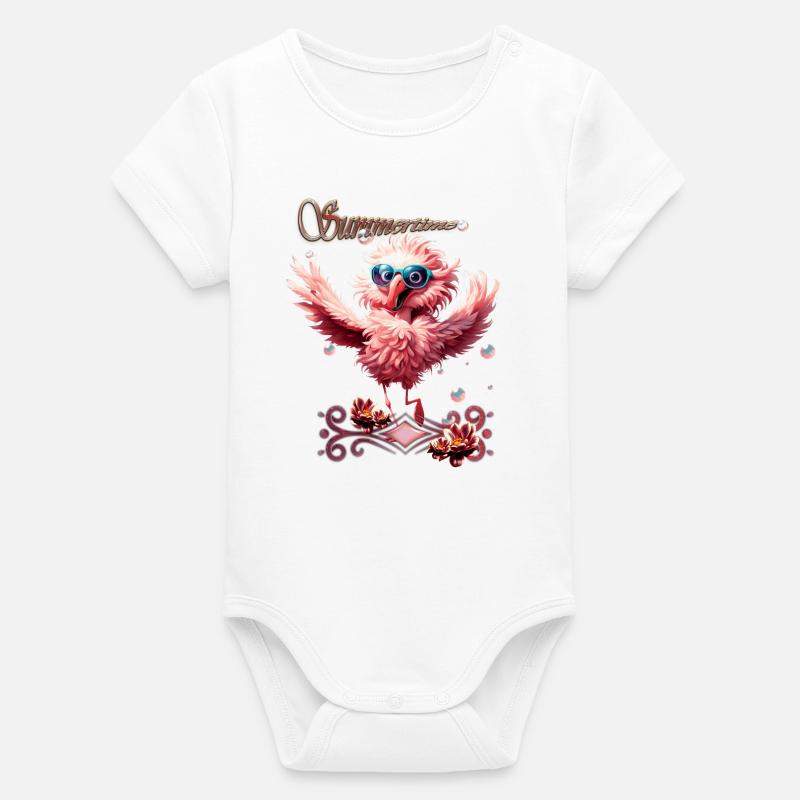 Flamant rose mignon courant accueillant - Body bébé manches courtes bio Stanley/Stella - blanc