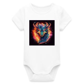 Neon Dragon Head Fire Colors - Organic Short Sleeve Baby Bodysuit by Stanley/Stella - white - Front