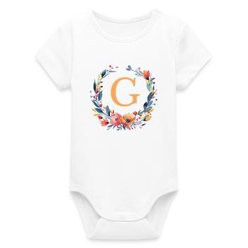 G Monogram, Couronne de fleurs, Personnalisable - Body bébé manches courtes bio Stanley/Stella - blanc - Devant