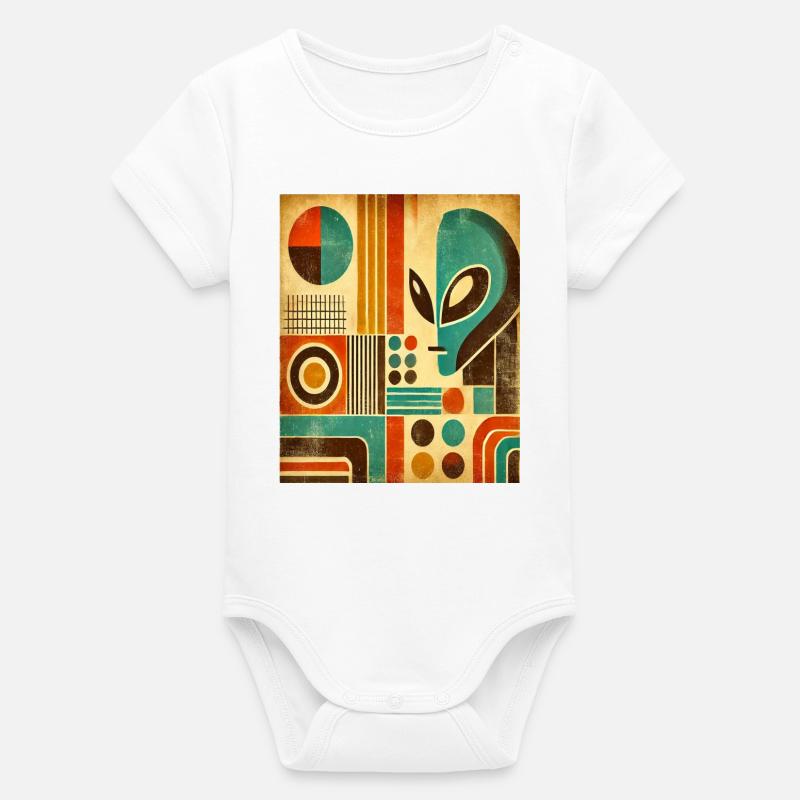 Retro abstract image with Alien face. - Organic Short Sleeve Baby Bodysuit by Stanley/Stella - white