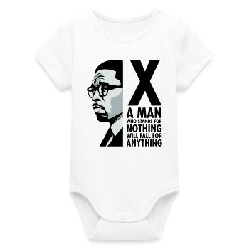 Malcolm X - Ein Mann, der für nichts steht, wird fallen - Organic Kurzarm-Babybody von Stanley/Stella - Weiß - Vorne