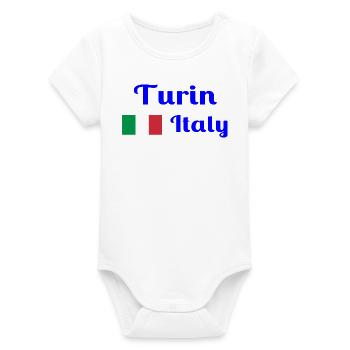 Turin, Italy - Stylish prints - Organic Short Sleeve Baby Bodysuit by Stanley/Stella - white - Front