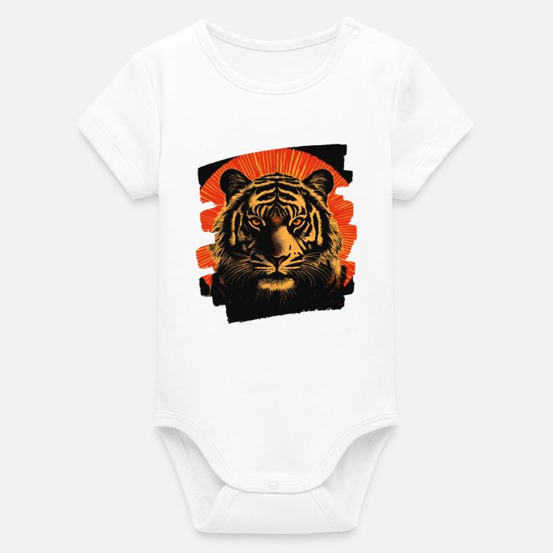 Tigre Rétro - Body bébé manches courtes bio Stanley/Stella - blanc