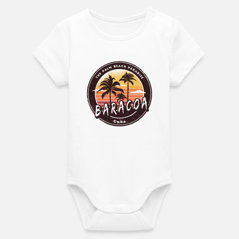 Palmiers de Baracoa et conception de plage - Body bébé manches courtes bio Stanley/Stella - blanc
