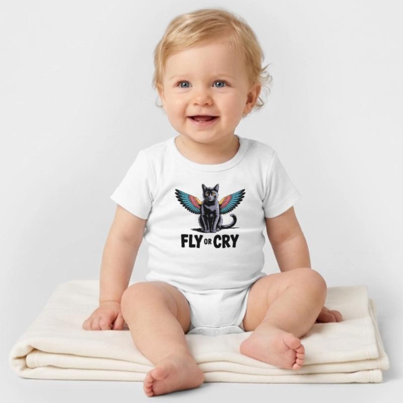 Fliege oder rufe Katze Organic Kurzarm-Babybody von Stanley/Stella