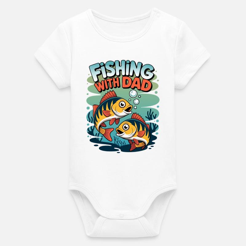 Pêcher avec papa - Body bébé manches courtes bio Stanley/Stella - blanc