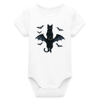 Black Cats with Bat Wings Halloween - Organic Short Sleeve Baby Bodysuit by Stanley/Stella - white - Front