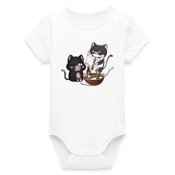 Cats Eating Ramen - Organic Short Sleeve Baby Bodysuit by Stanley/Stella - white - Front