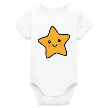 Étoile kawaii au visage souriant - Body bébé manches courtes bio Stanley/Stella - blanc - Devant