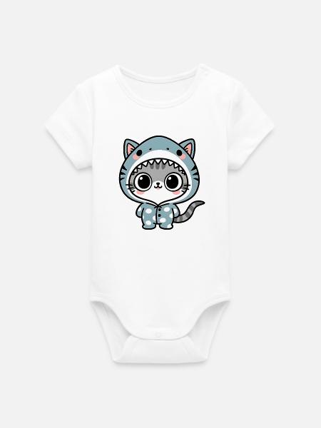 Katzenhai Kuschel-Strampler - Organic Kurzarm-Babybody von Stanley/Stella - Weiß