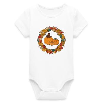 Autumn Pumpkin Family Wreath - Organic Short Sleeve Baby Bodysuit by Stanley/Stella - white - Front