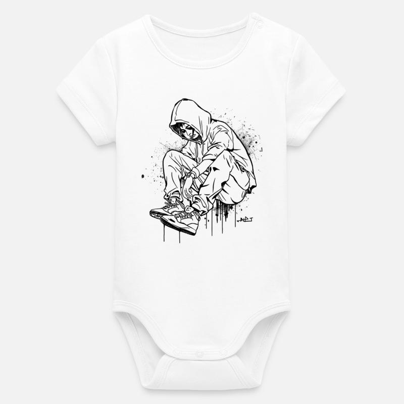 Silhouette Kapuzenpullover Graffiti - Organic Kurzarm-Babybody von Stanley/Stella - Weiß