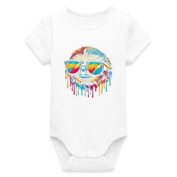 Sloth Sloth Art Lazy Sloth Fan - Organic Short Sleeve Baby Bodysuit by Stanley/Stella - white - Front
