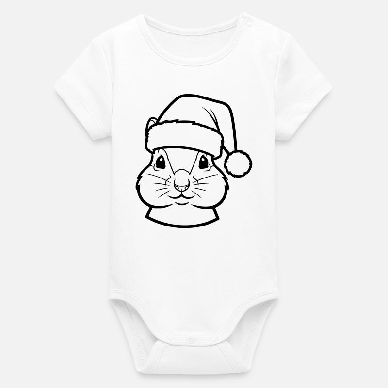 Visage d’animal mignon avec un chapeau de Noël - Body bébé manches courtes bio Stanley/Stella - blanc