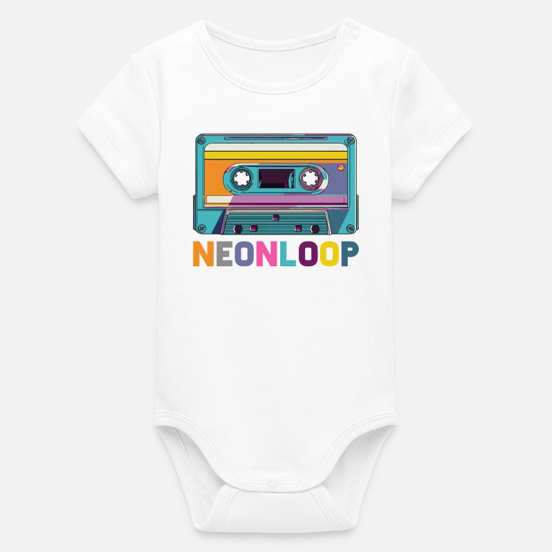 Neon Loop Cassette Design - Organic Short Sleeve Baby Bodysuit by Stanley/Stella - white