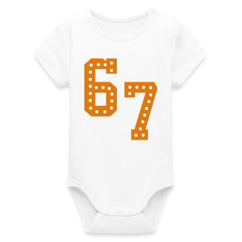 6 7 – Trendy minimalist text design, - Organic Short Sleeve Baby Bodysuit by Stanley/Stella - white - Front