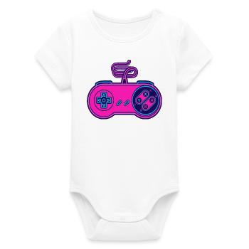 Retro pink neon controller - Organic Short Sleeve Baby Bodysuit by Stanley/Stella - white - Front