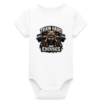 Train Hard Keine Ausreden - Organic Kurzarm-Babybody von Stanley/Stella - Weiß - Vorne