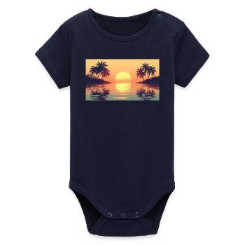 Sonnenuntergang auf Tropeninsel - Organic Kurzarm-Babybody von Stanley/Stella - Navy - Vorne