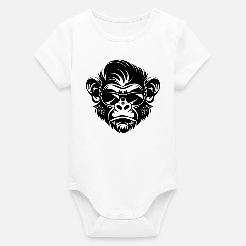 Tête de singe cool avec lunettes de soleil - Body bébé manches courtes bio Stanley/Stella - blanc
