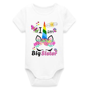 Je suis la grande sœur Licorne Florale - Body bébé manches courtes bio Stanley/Stella - blanc - Devant