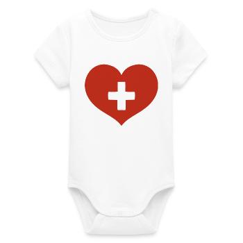 Drapeau suisse en forme de cœur - Body bébé manches courtes bio Stanley/Stella - blanc - Devant