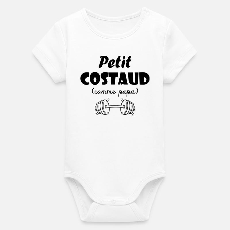 petit costaud comme papa body bébé musculation - Body bébé manches courtes bio Stanley/Stella - blanc