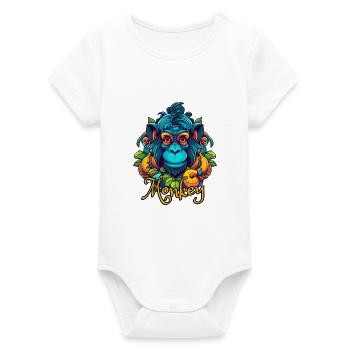 Neon-Tropenaffe Kopf - Organic Kurzarm-Babybody von Stanley/Stella - Weiß - Vorne