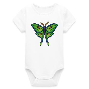 Neon Green Butterfly Winged Bloom - Organic Short Sleeve Baby Bodysuit by Stanley/Stella - white - Front